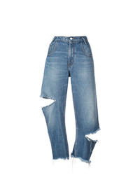 Синие рваные джинсы-бойфренды от Monse