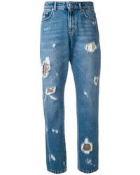 Синие рваные джинсы-бойфренды от Versus