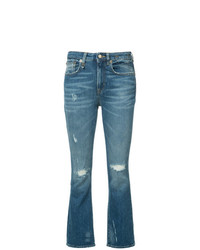 Синие рваные джинсы-клеш от R13