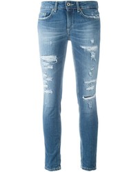Синие рваные джинсы скинни от Dondup
