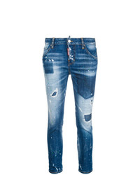 Синие рваные джинсы скинни от Dsquared2