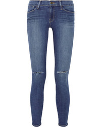Синие рваные джинсы скинни от Frame Denim