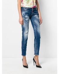 Синие рваные джинсы скинни от Dsquared2