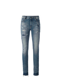 Синие рваные джинсы скинни от Marcelo Burlon County of Milan