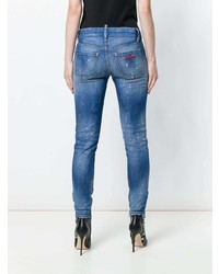 Синие рваные джинсы скинни от Dsquared2