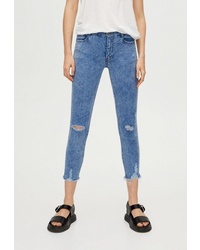 Синие рваные джинсы скинни от Pull&Bear