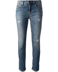 Синие рваные джинсы скинни от Victoria Beckham