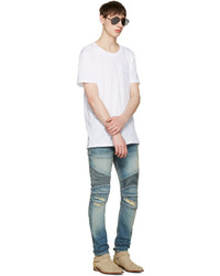 Мужские синие рваные джинсы от Balmain