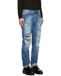 Мужские синие рваные джинсы от Alexander McQueen