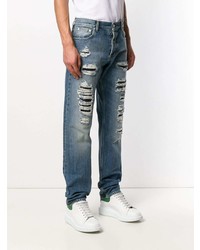 Мужские синие рваные джинсы от Alexander McQueen