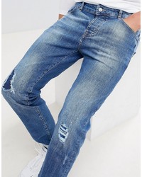 Мужские синие рваные джинсы от Mennace