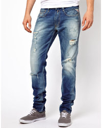 Мужские синие рваные джинсы от Replay