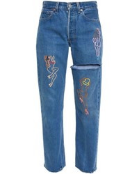 Женские синие рваные джинсы