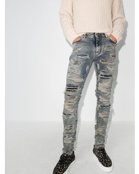 Мужские синие рваные зауженные джинсы от Represent