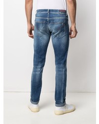 Мужские синие рваные зауженные джинсы от Dondup