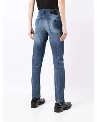 Мужские синие рваные зауженные джинсы от Emporio Armani