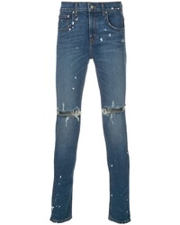 Мужские синие рваные зауженные джинсы от DOMREBEL