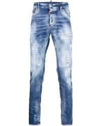 Мужские синие рваные зауженные джинсы от DSQUARED2
