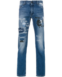 Мужские синие рваные зауженные джинсы от Fendi
