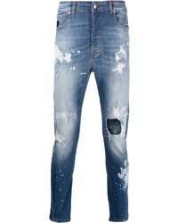 Мужские синие рваные зауженные джинсы от John Richmond