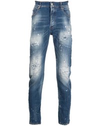 Мужские синие рваные зауженные джинсы от John Richmond
