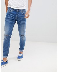 Мужские синие рваные зауженные джинсы от ONLY & SONS