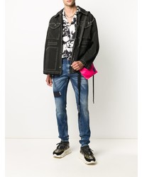 Мужские синие рваные зауженные джинсы от Philipp Plein