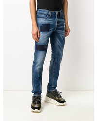 Мужские синие рваные зауженные джинсы от Philipp Plein