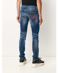 Мужские синие рваные зауженные джинсы от Philipp Plein