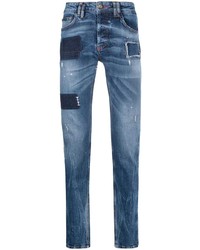 Мужские синие рваные зауженные джинсы от Philipp Plein