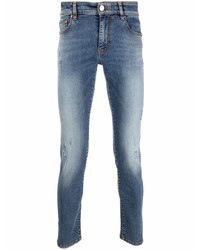 Мужские синие рваные зауженные джинсы от Pt01