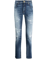 Мужские синие рваные зауженные джинсы от Pt05