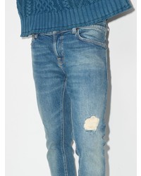 Мужские синие рваные зауженные джинсы от Nudie Jeans