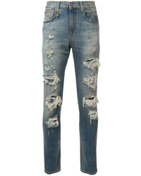 Мужские синие рваные зауженные джинсы от R13