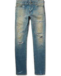 Мужские синие рваные зауженные джинсы от Saint Laurent