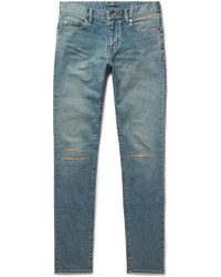 Мужские синие рваные зауженные джинсы от Saint Laurent