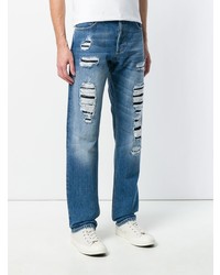 Мужские синие рваные зауженные джинсы от Alexander McQueen