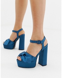 Синие сатиновые босоножки на каблуке от ASOS DESIGN