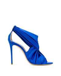 Синие сатиновые босоножки на каблуке от Casadei