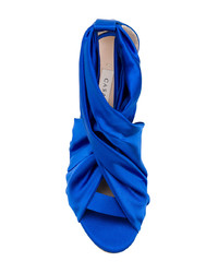 Синие сатиновые босоножки на каблуке от Casadei