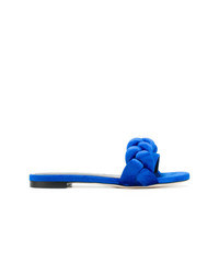Синие сатиновые сандалии на плоской подошве от Marco De Vincenzo