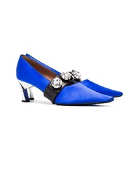 Синие сатиновые туфли с украшением от Marni