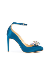 Синие сатиновые туфли с украшением от Chloe Gosselin