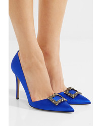 Синие сатиновые туфли с украшением от Sarah Jessica Parker