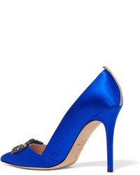 Синие сатиновые туфли с украшением от Sarah Jessica Parker
