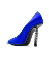 Синие сатиновые туфли с украшением от Saint Laurent