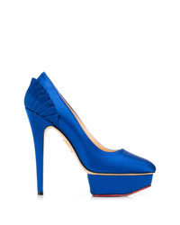 Синие сатиновые туфли от Charlotte Olympia