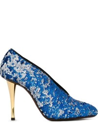 Синие туфли с пайетками с украшением от Lanvin