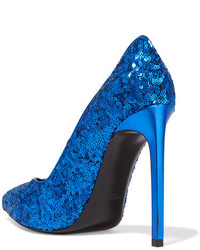 Синие туфли с пайетками от Saint Laurent