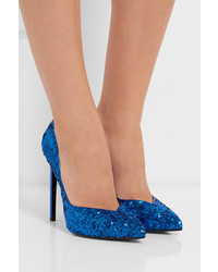 Синие туфли с пайетками от Saint Laurent